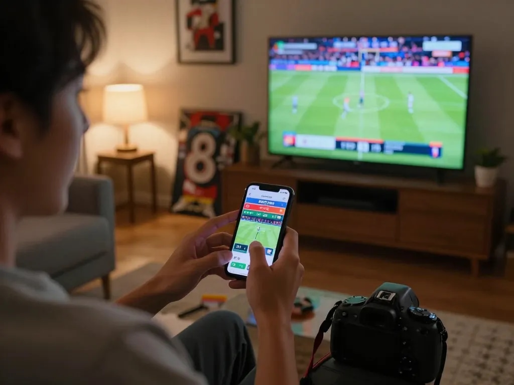 Engaged player using RR88 thể thao app to bet on live sports event with excitement.