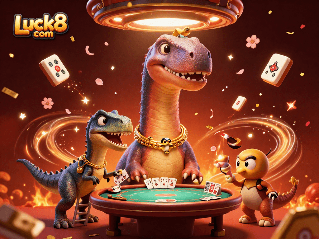 Experience the vibrant world of Luck8 com with a playful casino scene featuring engaging characters and festive elements.