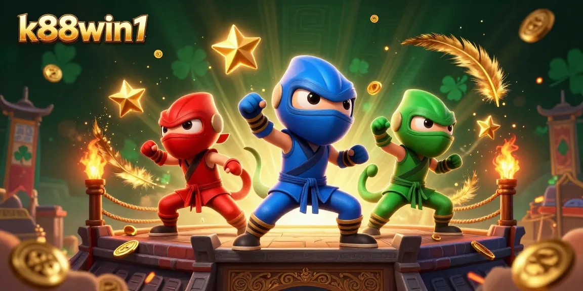 Engage in thrilling gameplay at k88win1 with vibrant casino elements and dynamic ninja chameleons.