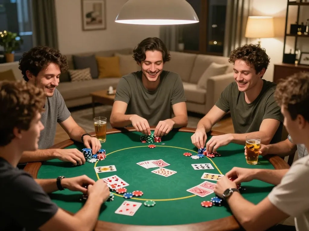 MM88 poker night scene with friends engaged in friendly competition and strategy