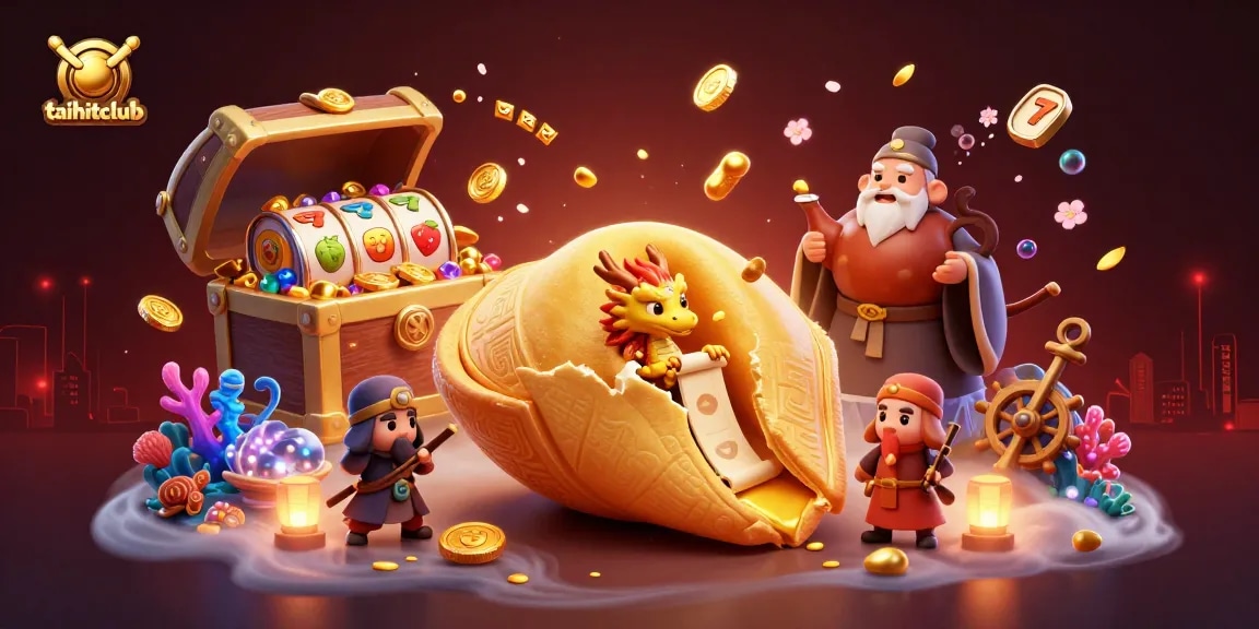 Engage with taihitclub's vibrant 3D illustration showcasing slots and treasure elements in a dynamic casino scene.