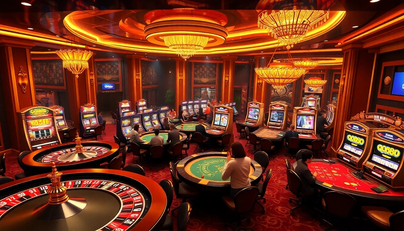 Engaged players enjoying games at the luxurious qh88 online casino.