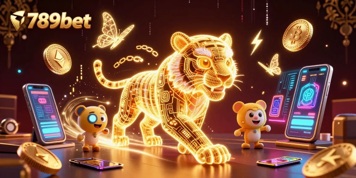 Experience thrilling action at 789bet with a neon-lit digital casino scene featuring a golden tiger.