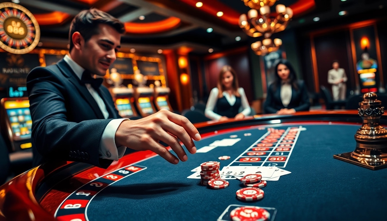 RR88 player enjoying high-stakes poker at a luxurious casino table.