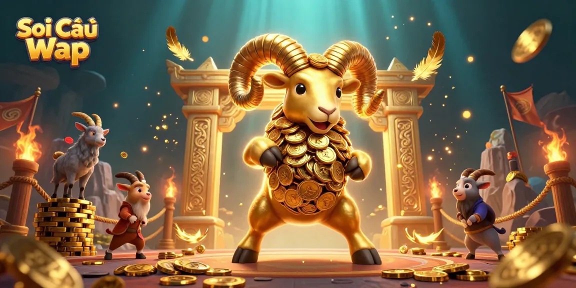 Soi Cầu Wap captures the thrill of betting with dynamic golden ram and casino elements.