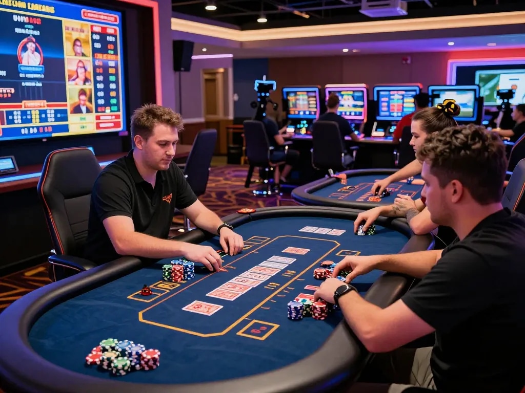 man88 live casino action with players, vibrant gaming tables, and engaging atmosphere