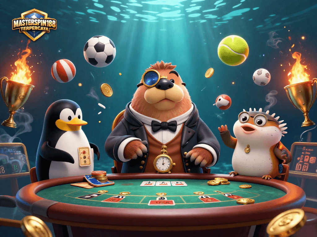 Join the excitement with MASTERSPIN188 TERPERCAYA at an underwater poker game featuring unique characters.