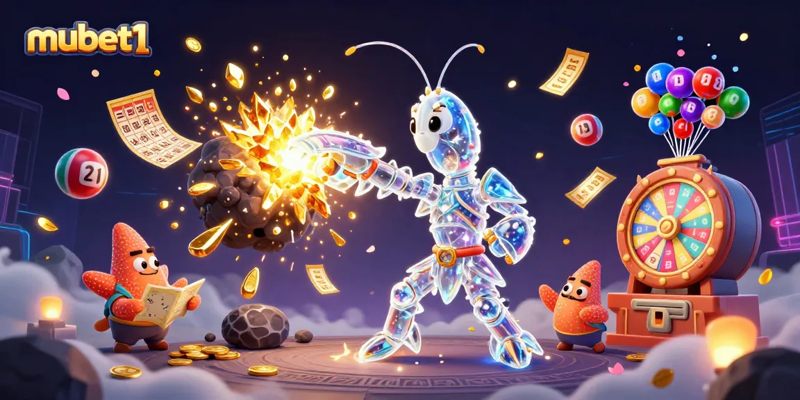 Engage in thrilling gameplay with mubet1's vibrant cartoon scene featuring wins and jackpots.