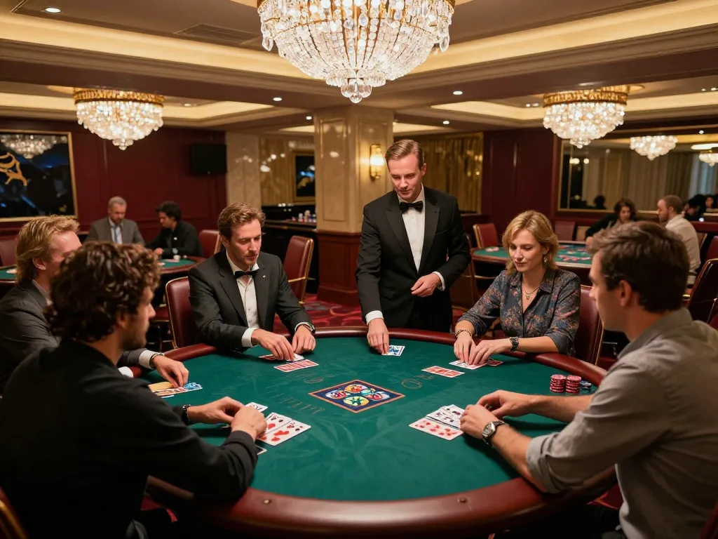 High-stakes poker action in a luxurious VIP room at 98win, showcasing players in deep concentration.