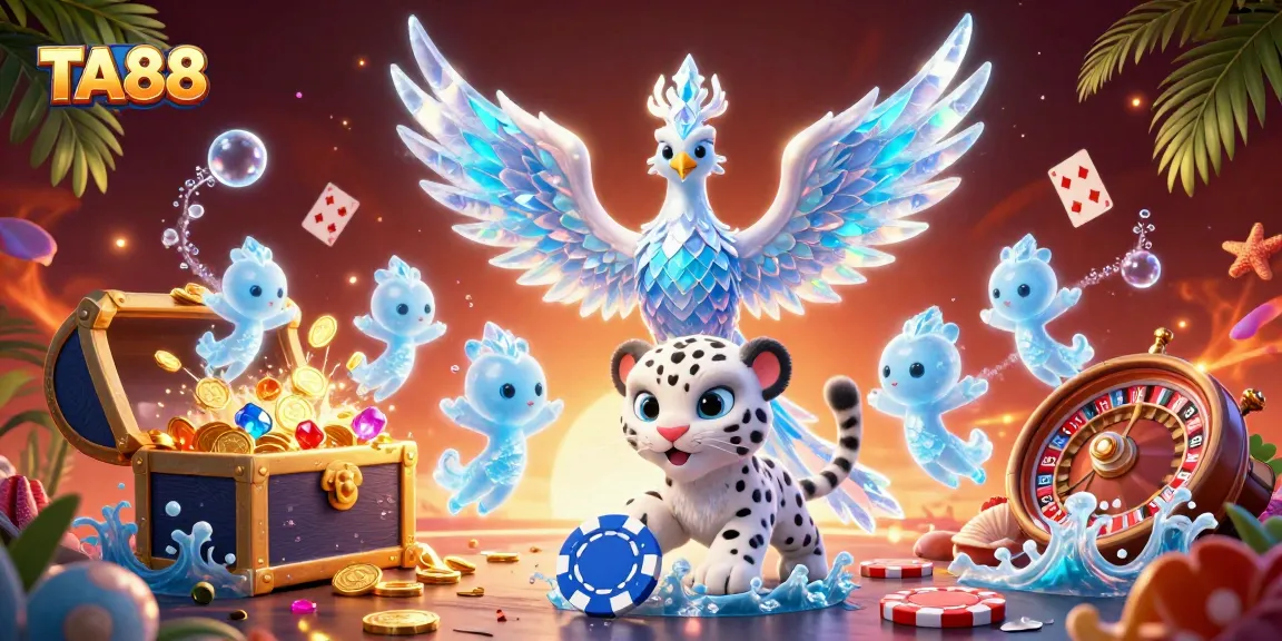 TA88 showcases an enchanting 3D illustration with vibrant characters and casino elements.