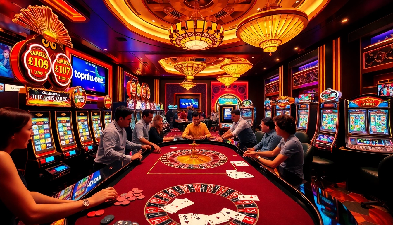 Engaging casino scene highlighting thrilling gameplay at https://topnohu.one/ with vibrant slot machines.