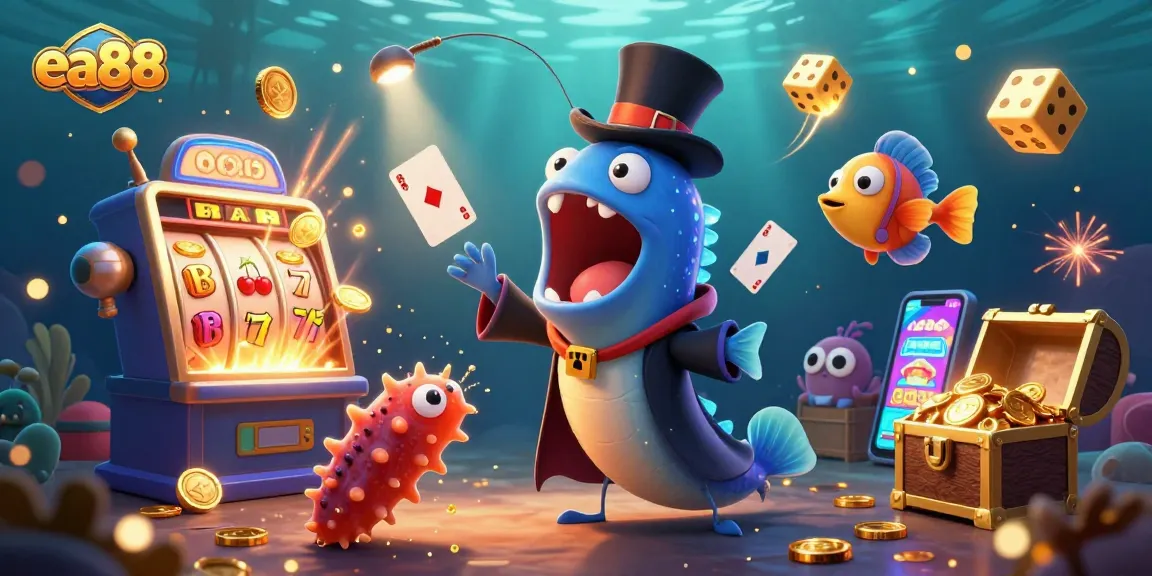 Experience thrilling slots with ea88, showcased by enchanting sea creatures in a magical casino setting.