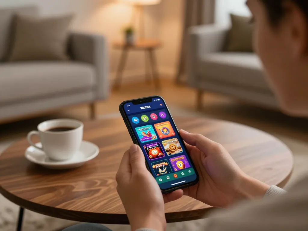Experience the thrill of online gaming with Winbox download apk on a mobile device in a cozy setting.