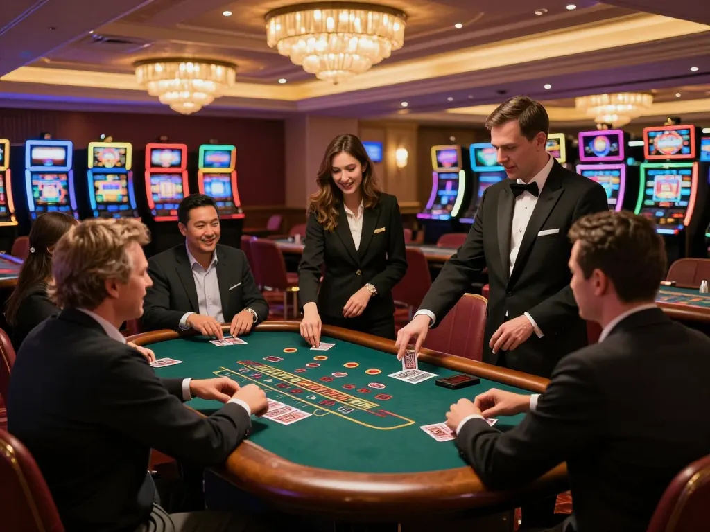 Players engaging in an exciting blackjack game at ph22.net.ph, showcasing vibrant casino ambiance and strategic gameplay.