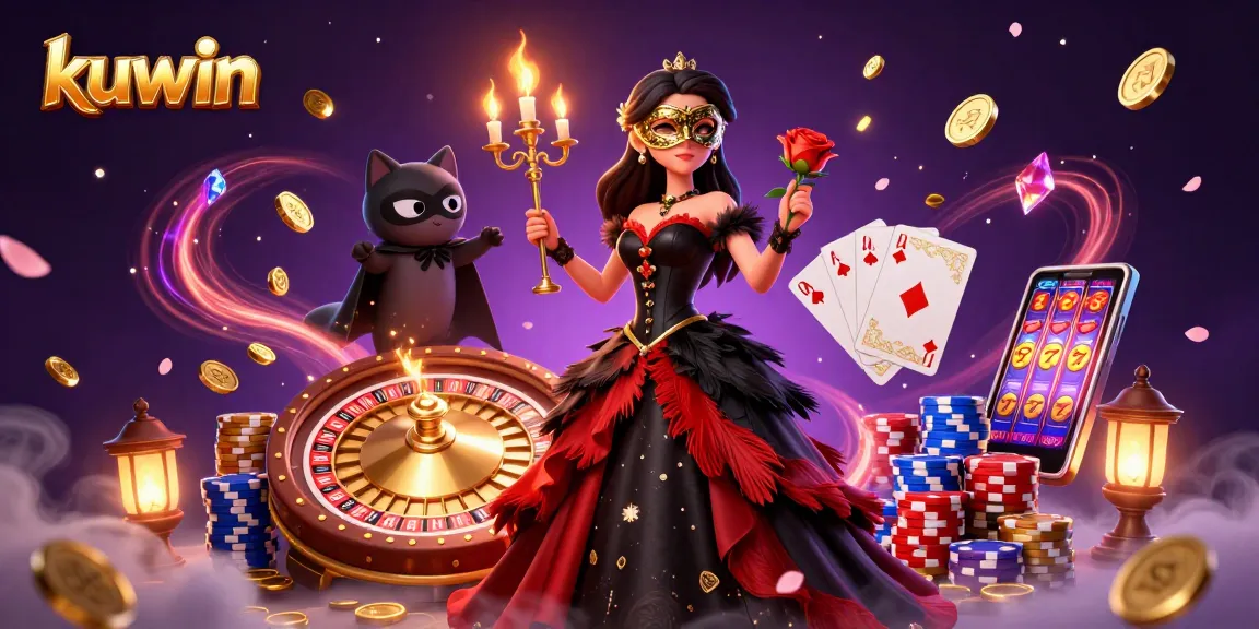 Kuwin offers thrilling games and exciting wins, featuring dazzling slot reels and vibrant casino ambiance.