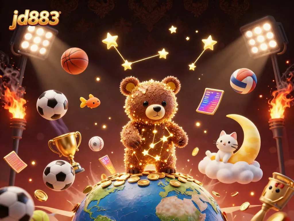 Engage with the dynamic world of jd883, where a constellation bear and sports elements create a thrilling gambling atmosphere.