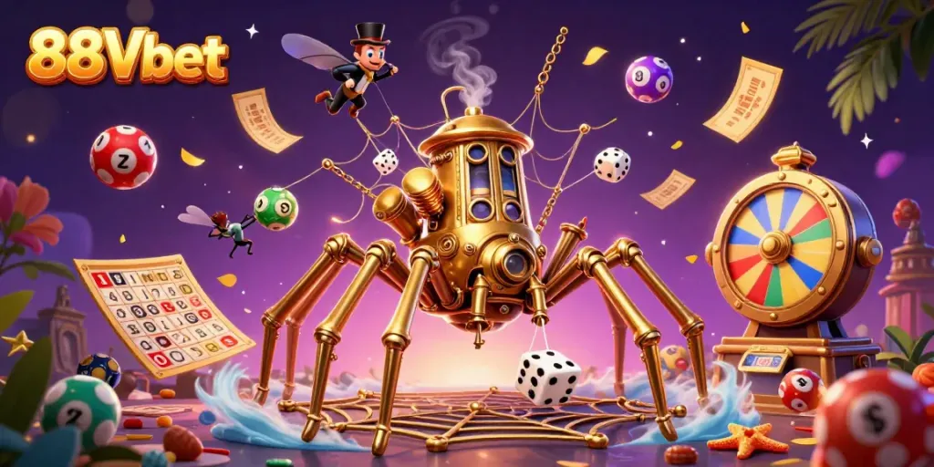 Experience thrilling gameplay with 88Vbet's captivating steampunk scene featuring dynamic game elements.