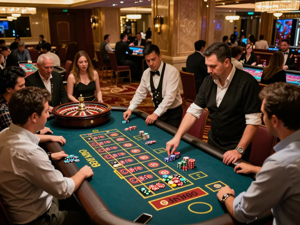GEN88 players engaging in a thrilling roulette game at an upscale casino filled with excitement