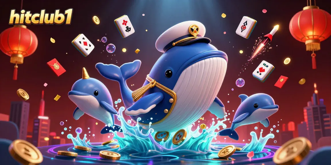Experience the excitement of hitclub1 with a vibrant 3D scene of a whale, narwhal, and dolphins.