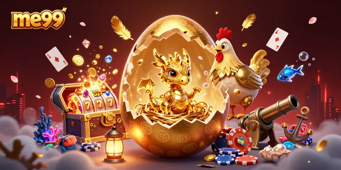 Experience the thrill of winning at me99 with a golden dragon and vibrant slot elements in this dynamic casino scene.