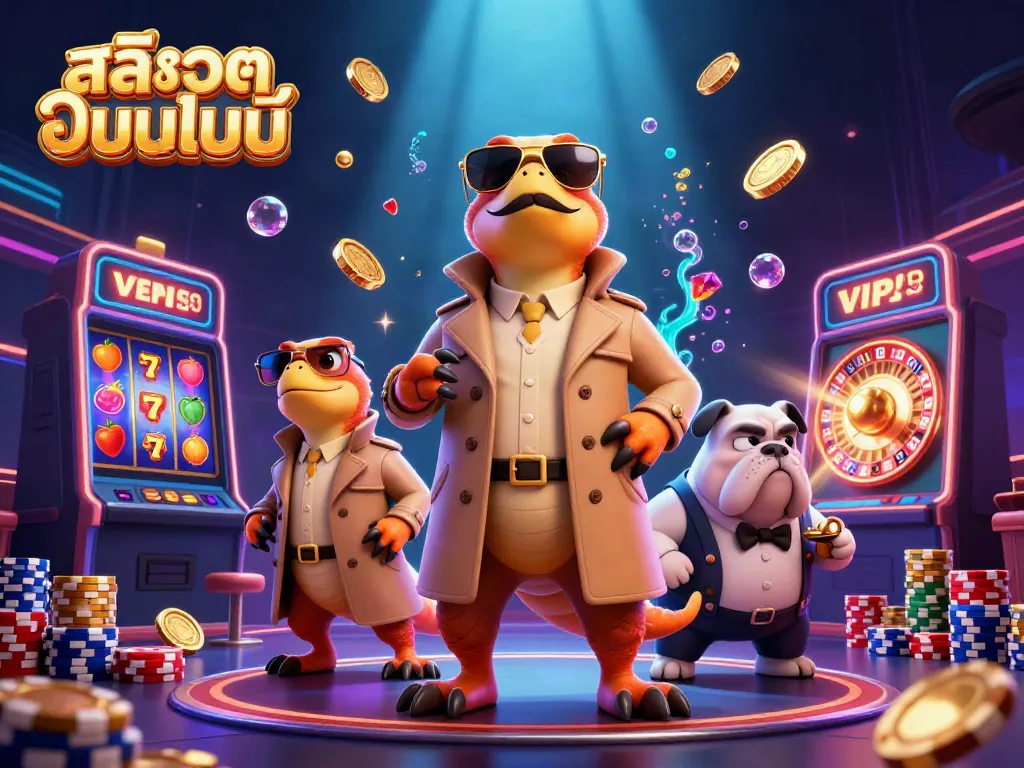 Experience thrilling slots action with visually striking 3D illustration featuring สล็อตออนไลน์ and raptors.