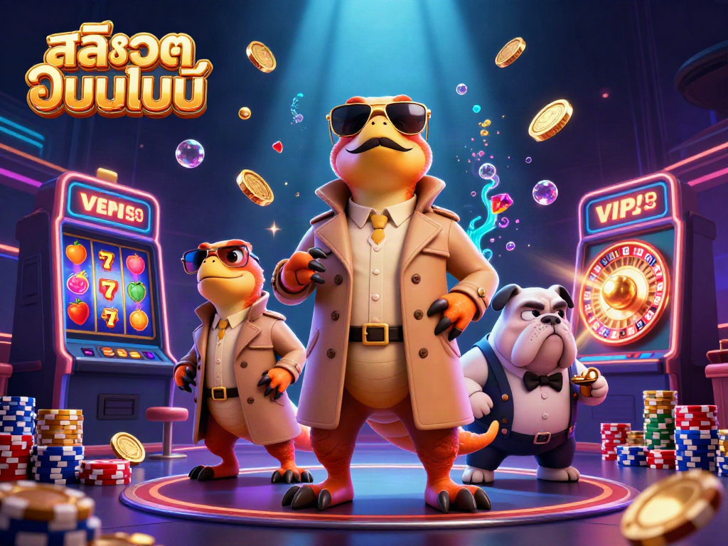 Experience thrilling slots action with visually striking 3D illustration featuring สล็อตออนไลน์ and raptors.