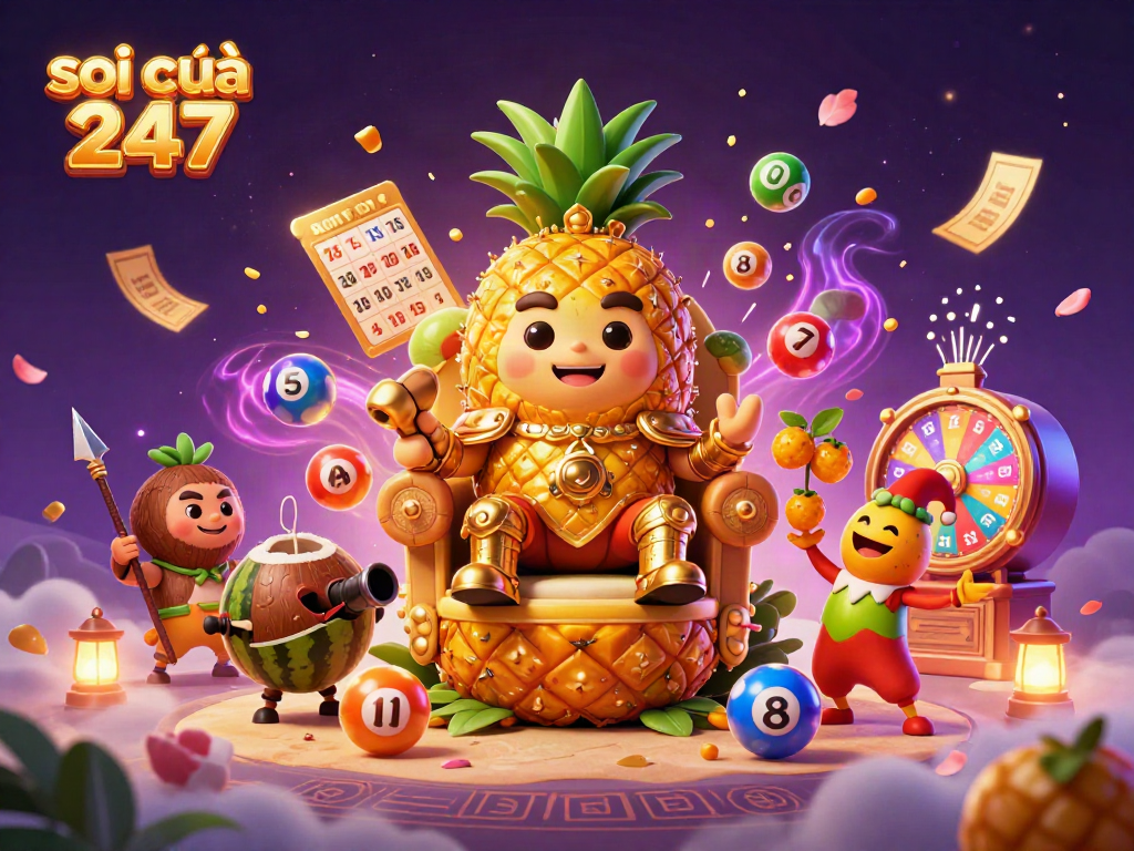 Experience soi cầu 247 through lively 3D illustration of lottery excitement with vibrant, dynamic casino elements.