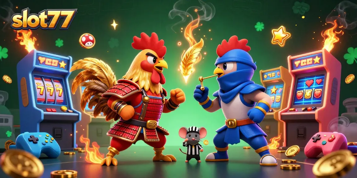 Experience thrilling action at slot777 with roosters battling in a vibrant casino atmosphere.