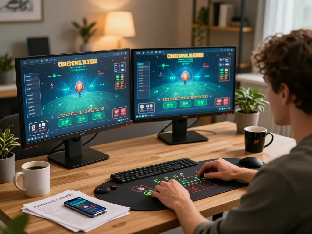 Engaging person plays blackjack live on rikvip, showcasing a cozy home gaming setup.