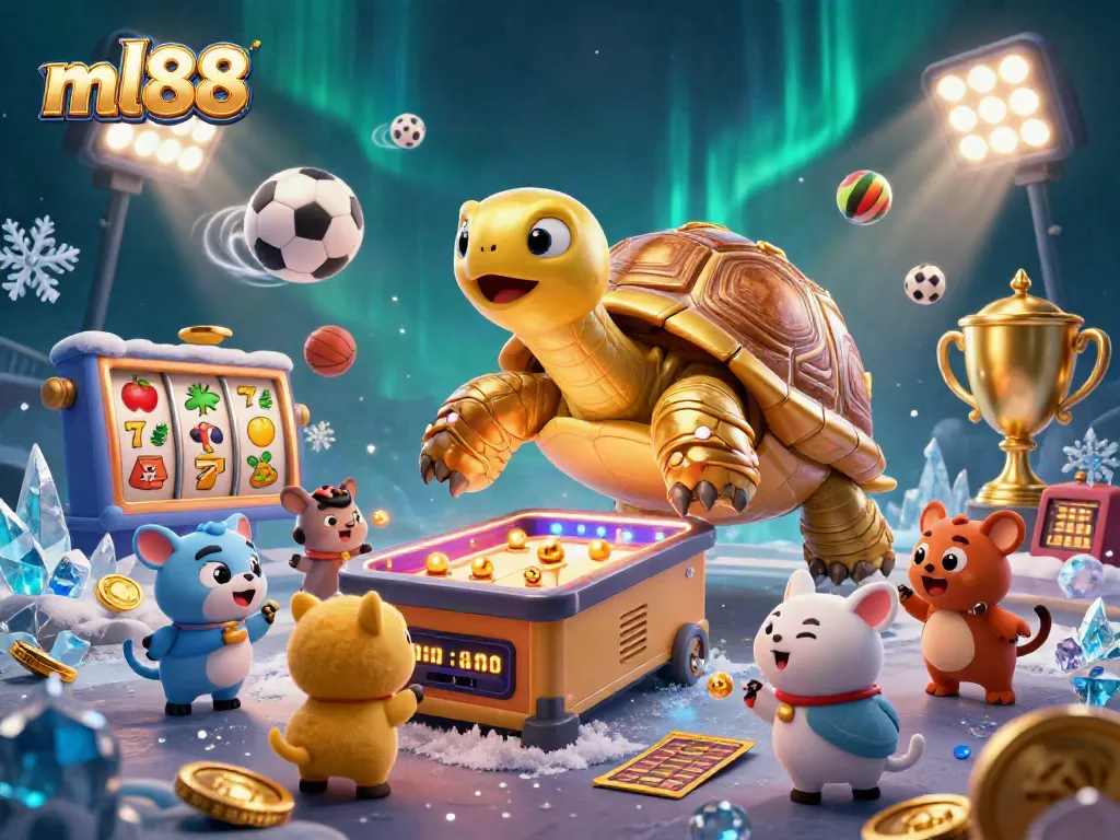 Engage with slots and sports betting at ml88 in a vibrant, animated casino scene.