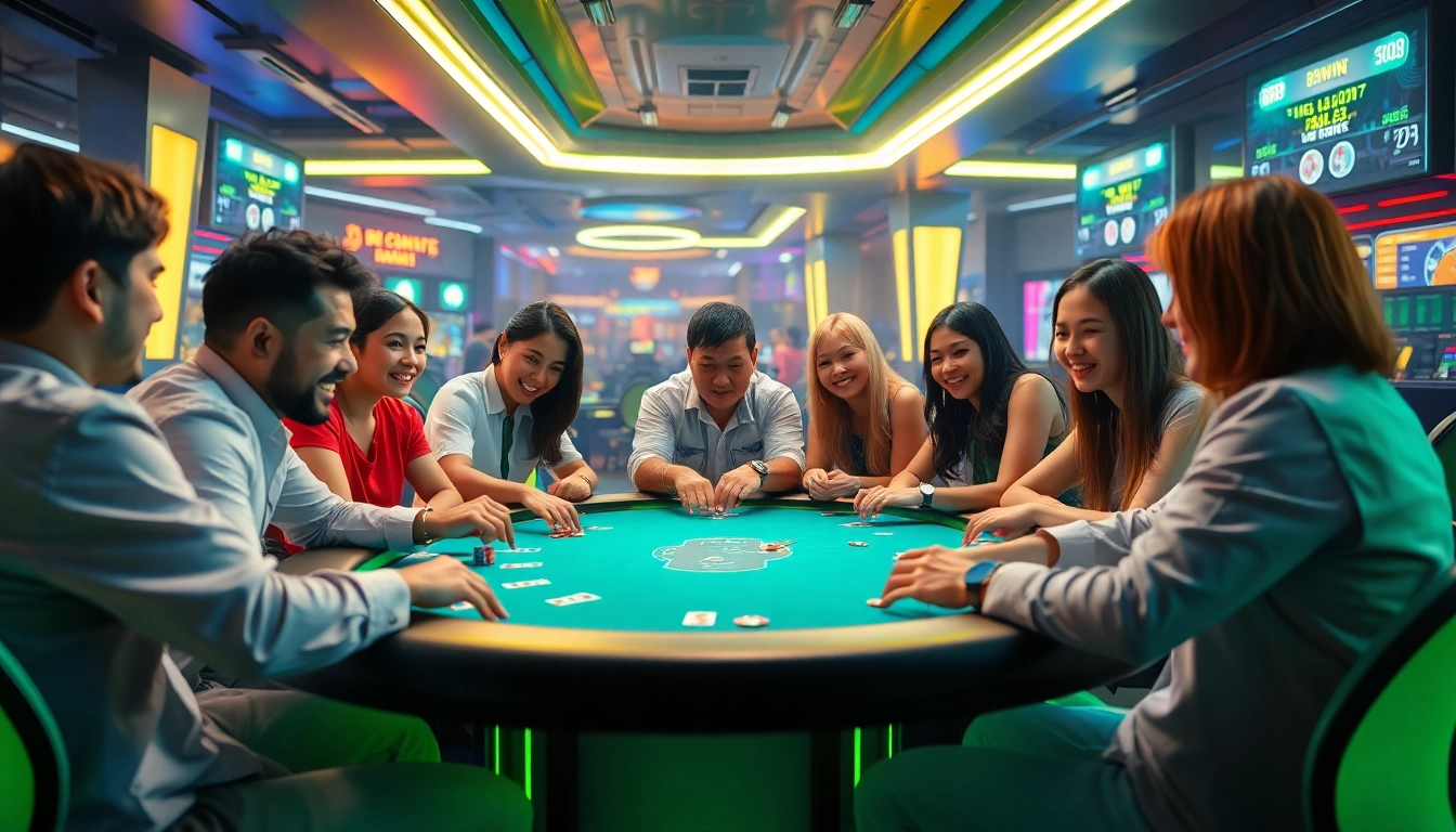 Exciting gameplay at 98win online casino, showcasing vibrant poker action with diverse players.