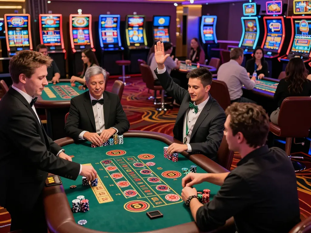 Players enjoying an exciting game at du 88, vibrant energy with chips and cards on the table.