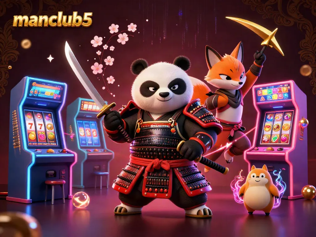 Engage in thrilling gaming with manclub5's vibrant casino atmosphere, featuring dynamic characters and colorful elements.