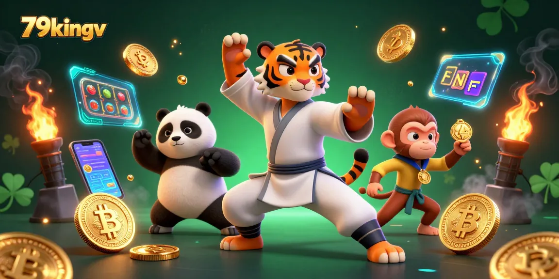 Experience thrilling slots at 79kingv with a vibrant 3D scene featuring kung fu characters.