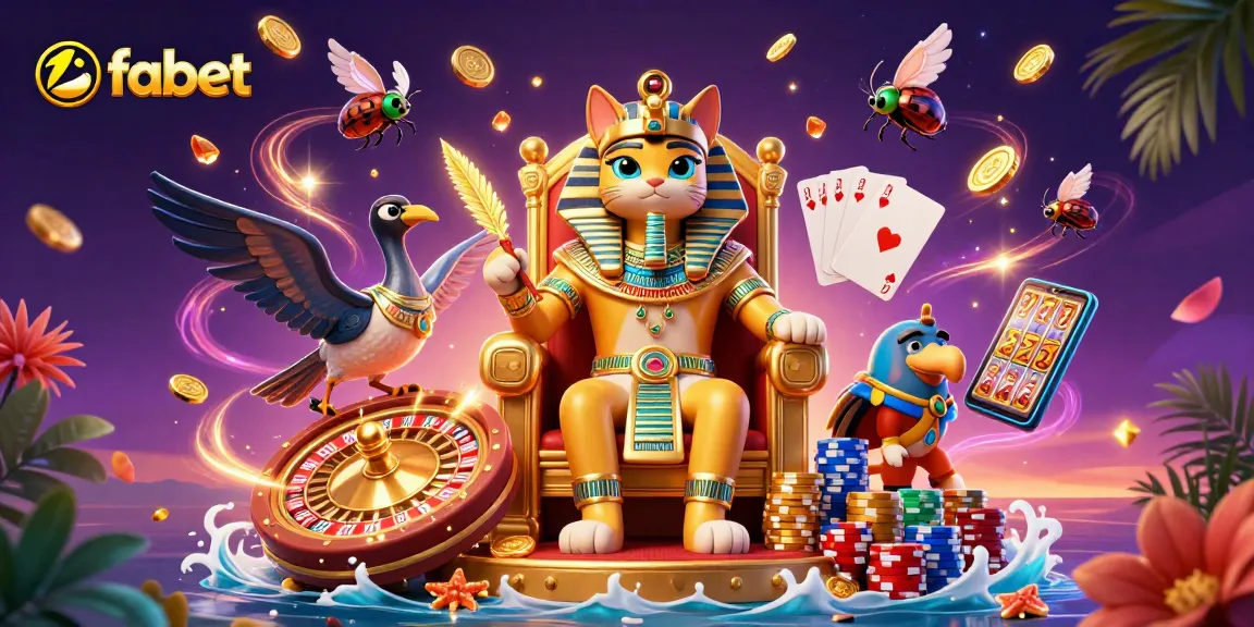 Experience the thrill of fabet with a dazzling 3D casino scene featuring games and treasures.