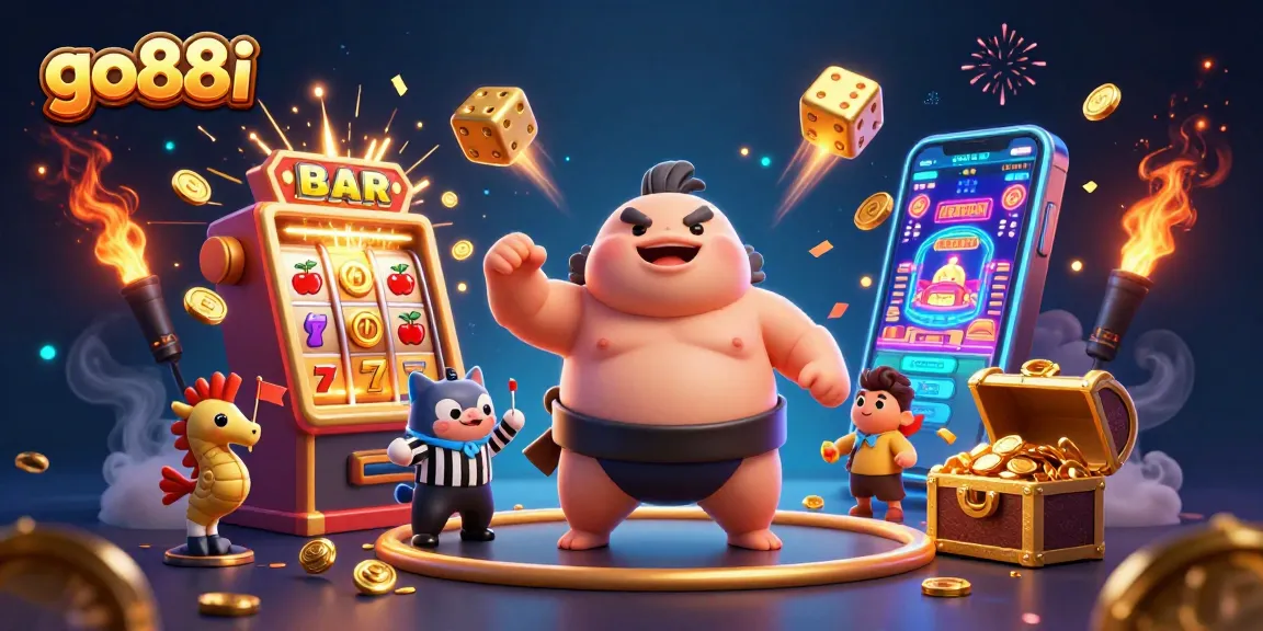 Engage with go88i's vibrant casino scene featuring a fugu, catfish referee, and spirited seahorse fans.