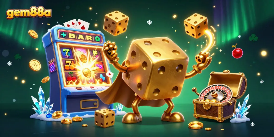 Experience thrilling wins with gem88a's vibrant 3D casino illustration showcasing jackpot elements.
