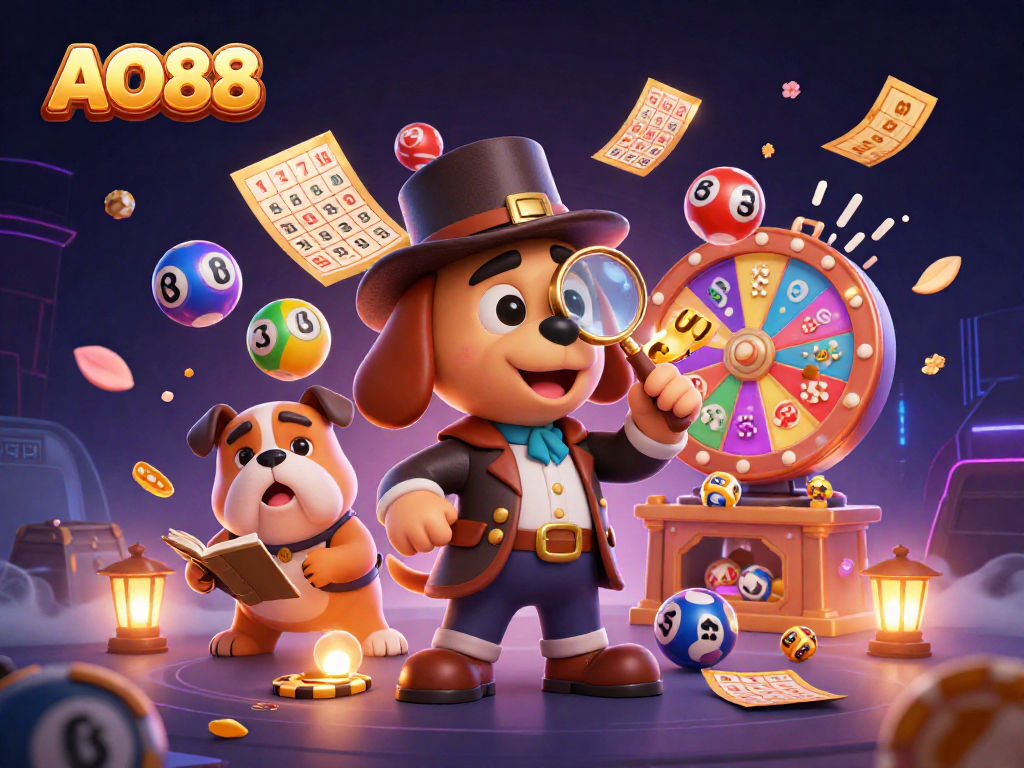 Engage with AO88’s vibrant casino; detectives uncovering clues among colorful chips and games.