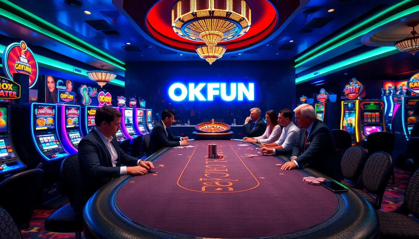Play high-stakes poker and win with OKFUN in a luxurious casino setting.