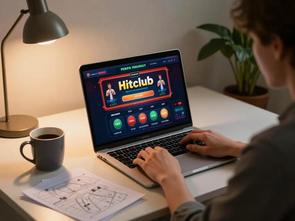 Player engaging with Hitclub online casino on laptop, showcasing a modern gaming setup.