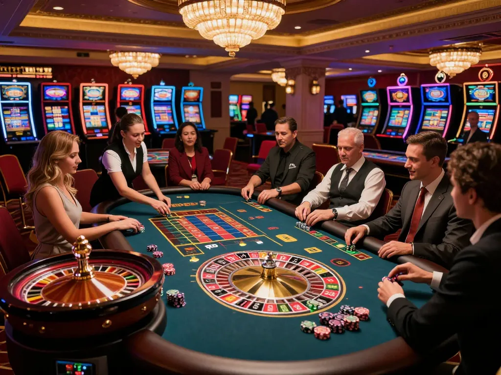 KONG88 players engaging with a roulette table, showcasing vibrant casino atmosphere and strategic bets