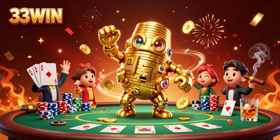 Experience the thrilling action at 33WIN with golden golem and poker elements.