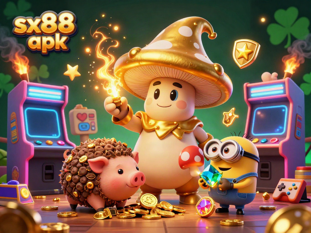 Experience thrilling wins with sx88 apk in a vibrant 3D gaming illustration featuring gold magic and treasure.