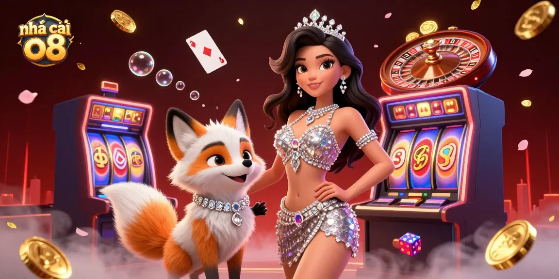 Experience the thrill of winning at nhà cái o8 in this vibrant 3D casino illustration filled with interactive gaming elements.