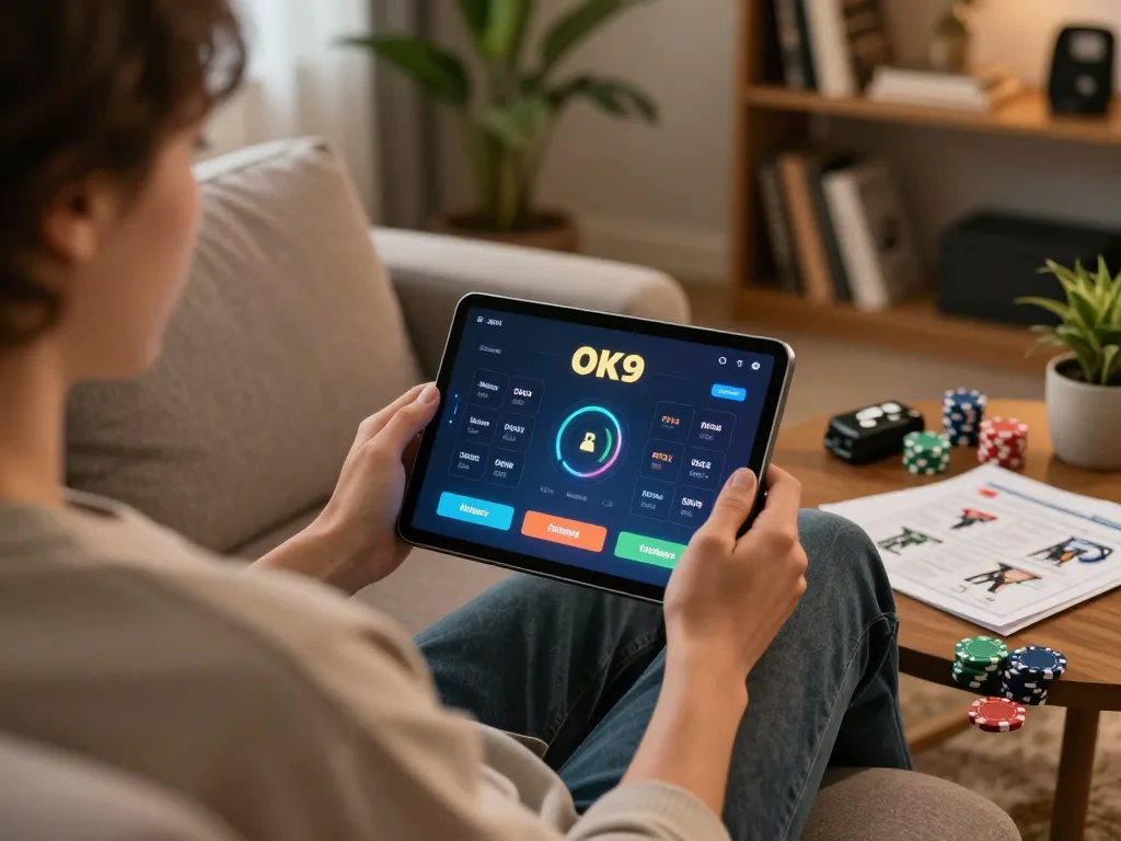 Engaging in online gaming at home with OK9 featuring strategic betting and user-friendly interface.