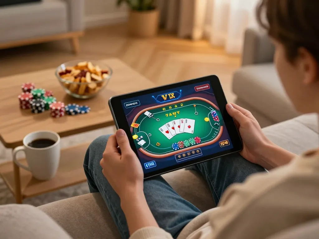 Player engaged in a dynamic online poker game on B52 app with engaging visuals and strategic gameplay.