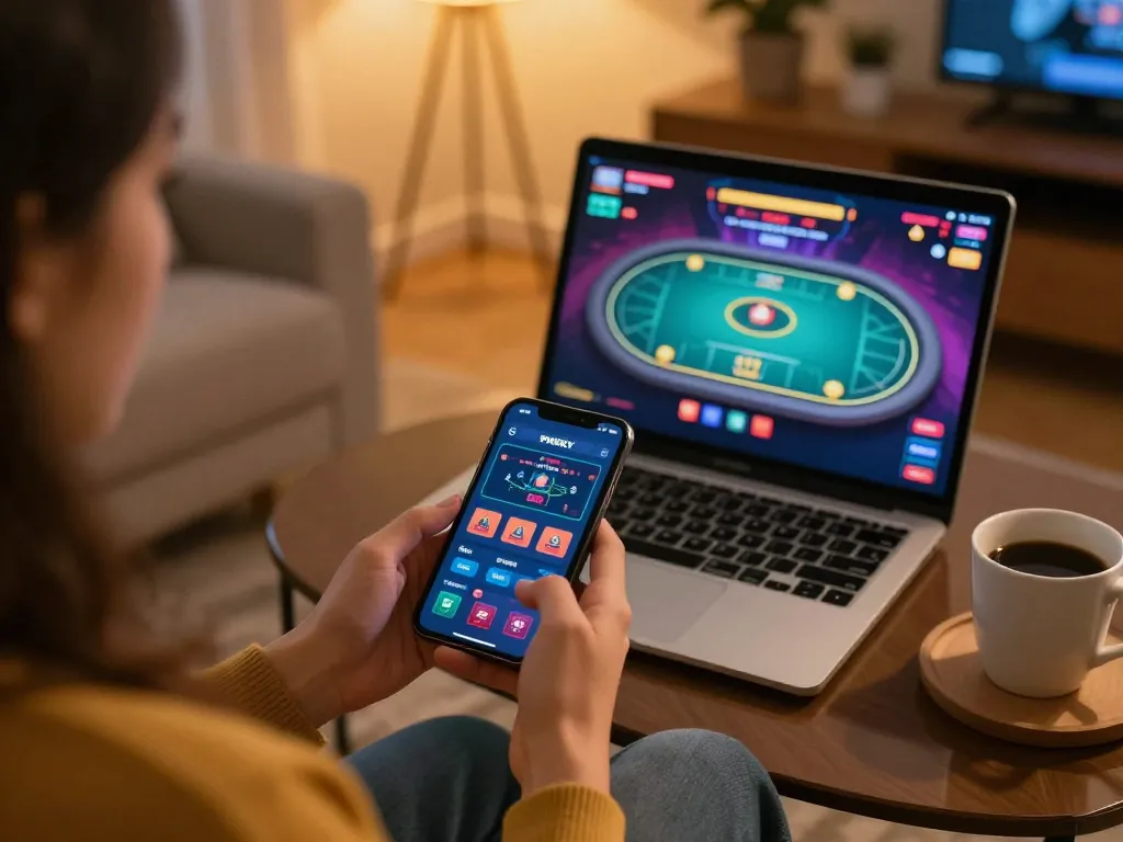PHSKY mobile app interaction on smartphone showcasing a relaxed gaming environment