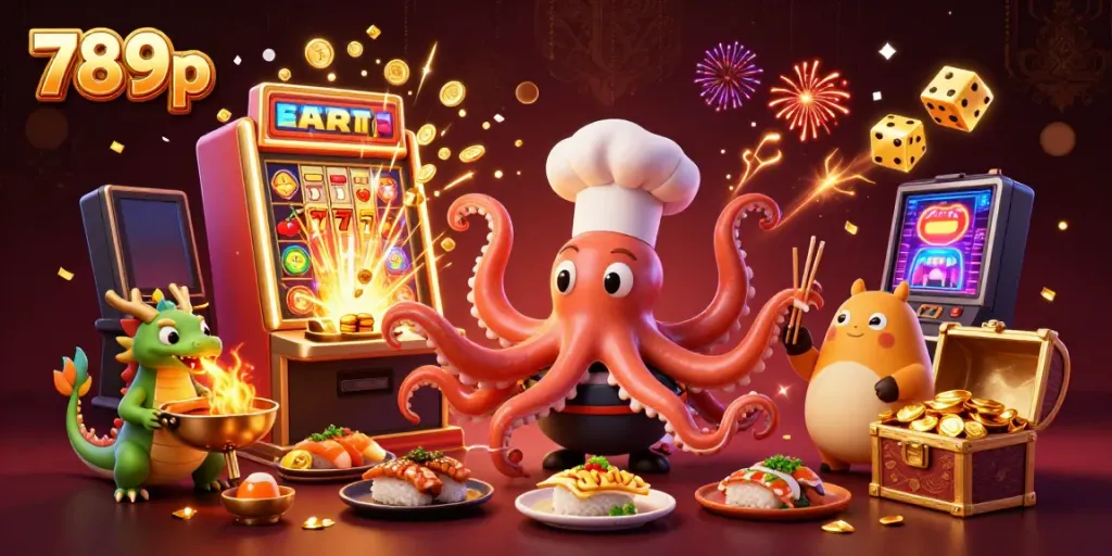 Engage in thrilling gameplay at 789p with a dynamic casino scene featuring vibrant characters and exciting game elements.