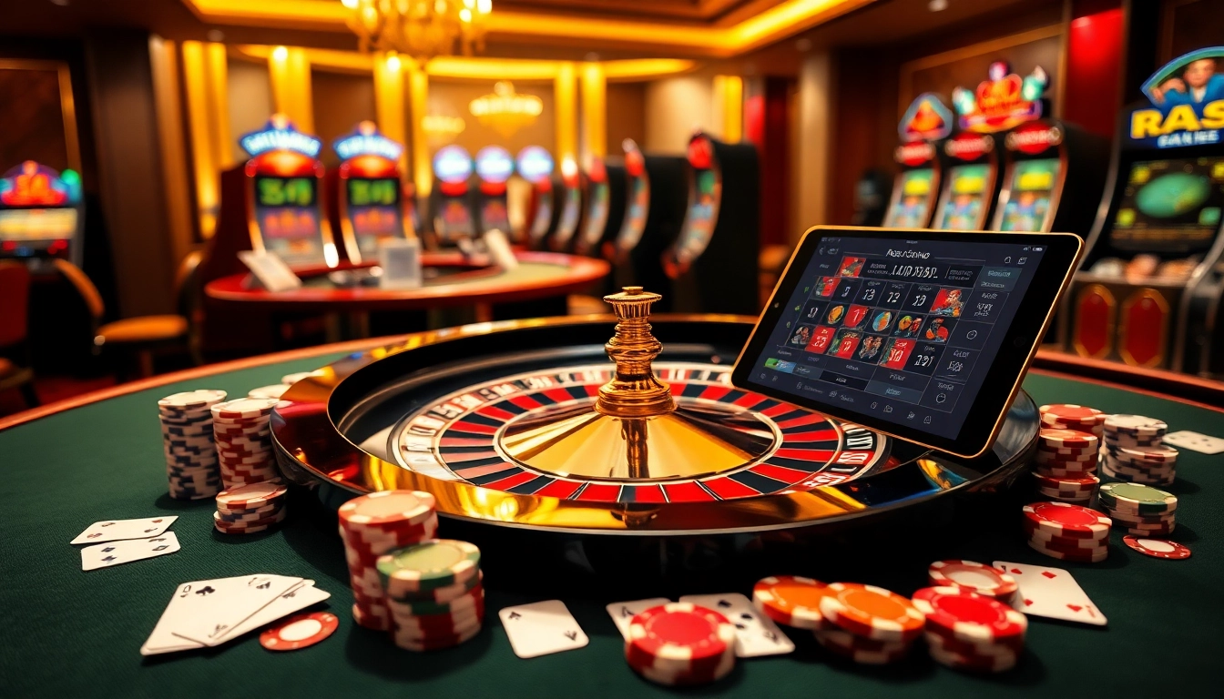 Experience excitement with RR88.mov at this vibrant casino scene showcasing poker chips and a roulette table.