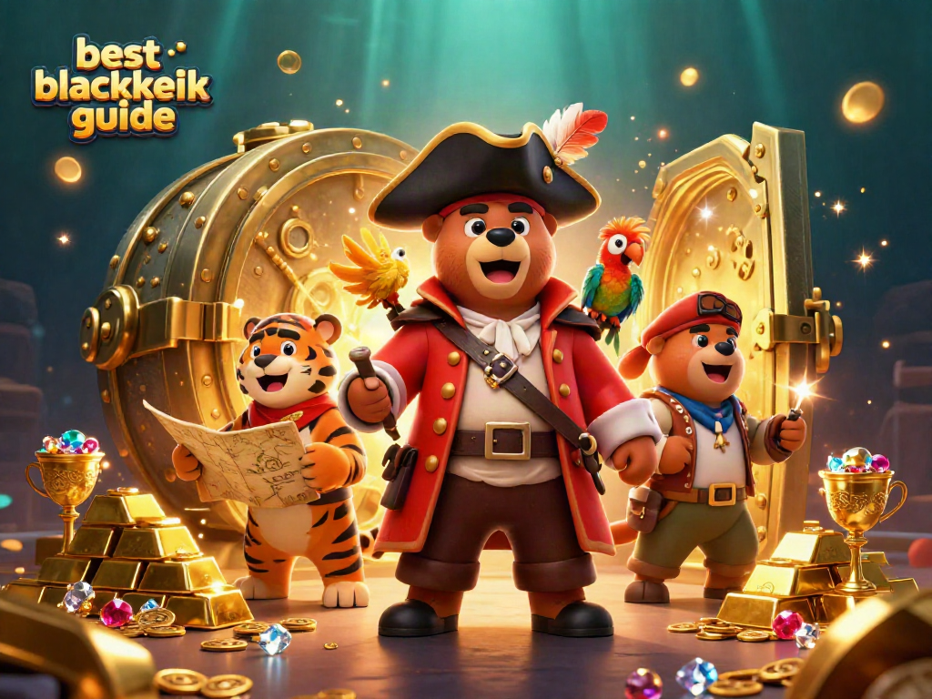 Experience the excitement with the best online blackjack guide featuring playful characters and treasures.